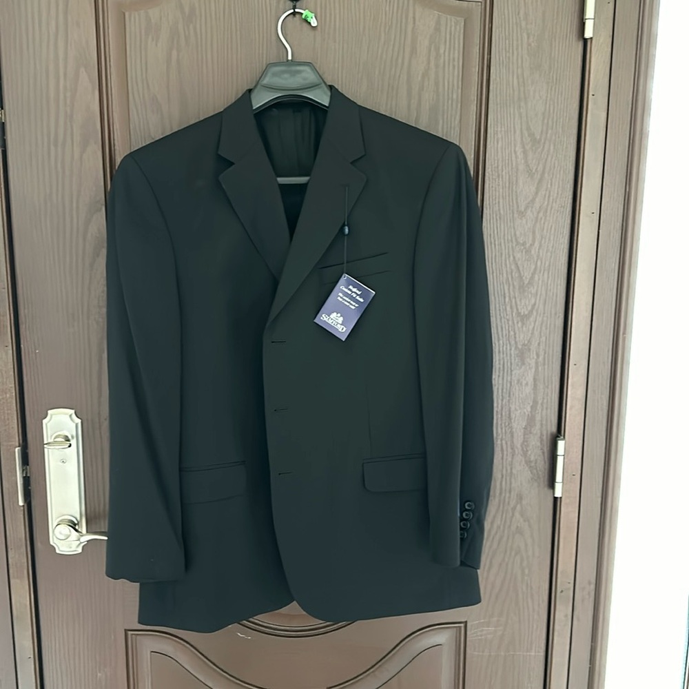 NWT Stafford Custom Fit Black Wool Suit Jacket Blazer 46R Pure Wool Formal Weddi